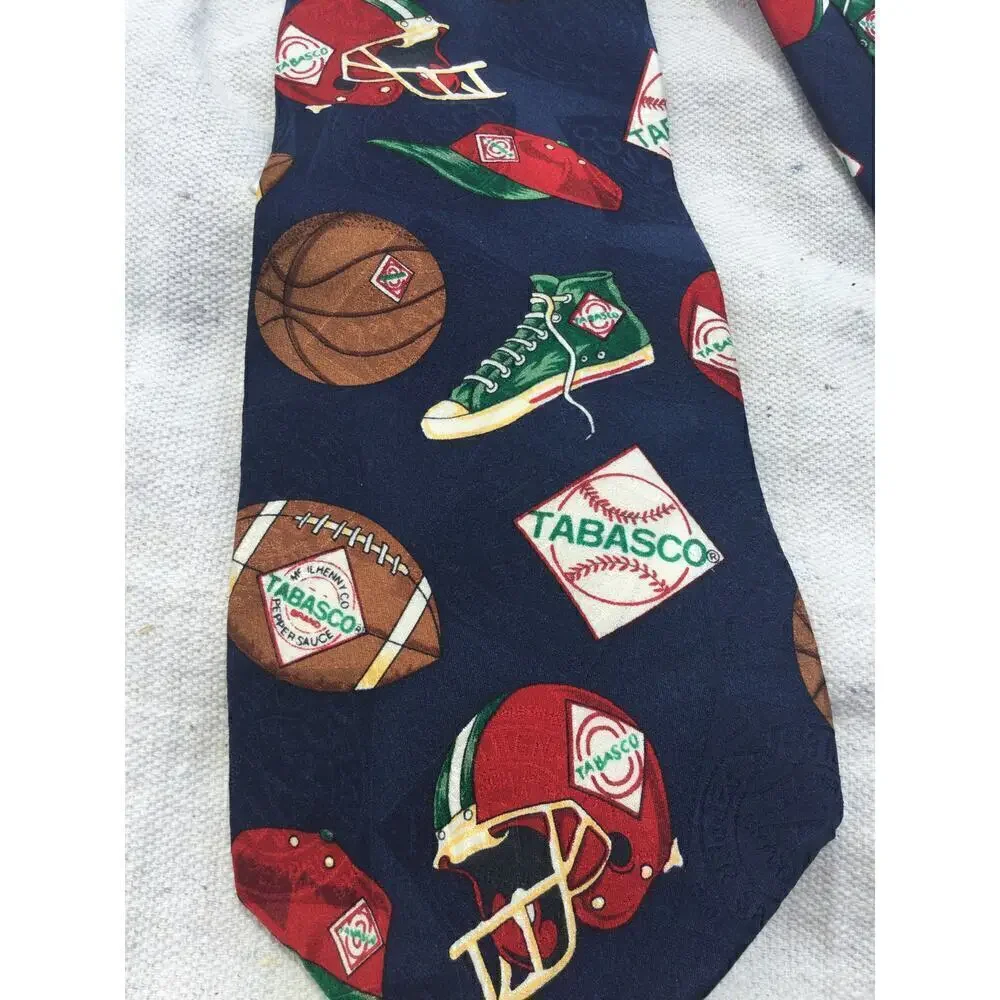 Tabasco Men silk tie blue red football hot sauce‎ converse fun funny hot sauce